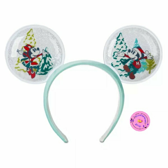 Disney Accessories - Disney Mickey and Minnie Mouse Snow Globe Christmas Ears Headband